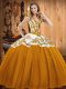 Exceptional Gold Ball Gowns Embroidery 15th Birthday Dress Lace Up Satin and Tulle Sleeveless Floor Length