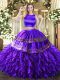 New Arrival Purple Sleeveless Tulle Criss Cross Sweet 16 Quinceanera Dress for Military Ball and Sweet 16 and Quinceanera