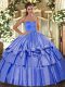 Inexpensive Blue Sweetheart Neckline Beading and Ruffled Layers Quinceanera Dresses Sleeveless Lace Up