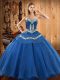 Blue Sweetheart Lace Up Ruffles Quinceanera Gowns Sleeveless