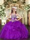 Cheap Floor Length Purple Pageant Dress Straps Sleeveless Lace Up