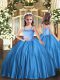 Dramatic Straps Sleeveless Little Girls Pageant Gowns Floor Length Appliques Baby Blue Satin