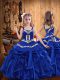 Latest Embroidery and Ruffles Kids Formal Wear Royal Blue Lace Up Sleeveless Floor Length