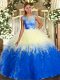 Simple Multi-color Backless Scoop Lace and Ruffles 15 Quinceanera Dress Organza Sleeveless