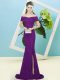 Dynamic Off The Shoulder Short Sleeves Prom Evening Gown Sweep Train Sequins Dark Purple Sequined