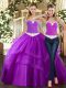 Decent Floor Length Purple Quinceanera Gowns Tulle Sleeveless Beading and Ruching