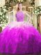 Artistic Multi-color Ball Gowns Beading and Ruffles Quinceanera Gown Zipper Tulle Sleeveless Floor Length