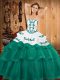 Best Selling Turquoise Lace Up Quinceanera Gown Embroidery and Ruffled Layers Sleeveless Sweep Train