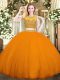 Nice Orange Red Two Pieces Beading Quince Ball Gowns Zipper Tulle Sleeveless Floor Length