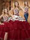 Wine Red Sweetheart Neckline Embroidery Sweet 16 Dresses Sleeveless Lace Up