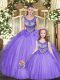 Hot Selling Sleeveless Tulle Floor Length Lace Up Quinceanera Gown in Eggplant Purple with Beading and Ruffles