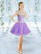 Lavender Sleeveless Mini Length Beading Lace Up Evening Dress