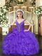 Floor Length Lavender Child Pageant Dress V-neck Sleeveless Lace Up