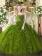 Sexy Floor Length Zipper Quinceanera Dresses Olive Green for Military Ball and Sweet 16 and Quinceanera with Ruffles