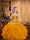 New Style Floor Length Lace Up Pageant Gowns For Girls Gold for Party and Sweet 16 and Quinceanera and Wedding Party with Embroidery and Ruffles