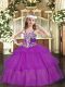 Latest Appliques and Ruffled Layers Pageant Dress for Girls Fuchsia Lace Up Sleeveless Floor Length
