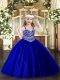 Straps Sleeveless Little Girls Pageant Dress Floor Length Beading Royal Blue Tulle
