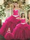 Floor Length Red Ball Gown Prom Dress Organza Sleeveless Ruffles