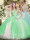 Perfect Apple Green Sleeveless Floor Length Lace and Ruffles Backless Quinceanera Dress