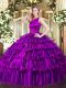 Designer Ruffled Layers Quinceanera Gowns Eggplant Purple Clasp Handle Sleeveless Floor Length