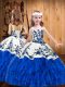 Blue And White Ball Gowns Organza Straps Sleeveless Embroidery and Ruffles Floor Length Lace Up Little Girls Pageant Gowns