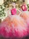 Classical Scoop Sleeveless Organza Ball Gown Prom Dress Lace and Ruffles Zipper