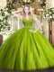 Olive Green Tulle Zipper 15 Quinceanera Dress Sleeveless Floor Length Beading
