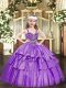 Lavender Girls Pageant Dresses Party and Quinceanera with Beading and Ruffled Layers Straps Sleeveless Lace Up