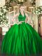 Halter Top Sleeveless Zipper Sweet 16 Dresses Green Satin