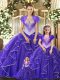 High End Purple Lace Up Scoop Beading and Ruffles Sweet 16 Dress Tulle Sleeveless
