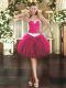 Fuchsia Sleeveless Organza Lace Up Prom Dress for Prom and Party