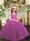 Custom Designed Ball Gowns Pageant Gowns For Girls Purple Straps Tulle Sleeveless Floor Length Lace Up