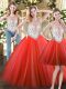 Floor Length Zipper Ball Gown Prom Dress Coral Red for Military Ball and Sweet 16 and Quinceanera with Beading