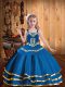 Affordable Blue Ball Gowns Straps Sleeveless Organza Floor Length Lace Up Embroidery and Ruffled Layers Child Pageant Dress