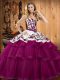 Custom Fit Sweetheart Sleeveless Sweet 16 Quinceanera Dress Floor Length Embroidery Fuchsia Organza