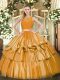 Clearance Gold Tulle Zipper Scoop Sleeveless Floor Length Sweet 16 Dresses Ruffled Layers