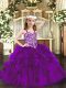 Dramatic Purple Sleeveless Floor Length Beading and Ruffles Lace Up Little Girls Pageant Dress