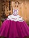 Fuchsia Sleeveless Satin and Organza Lace Up 15th Birthday Dress for Military Ball and Sweet 16 and Quinceanera