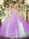 Lavender Ball Gowns Tulle Straps Sleeveless Beading Floor Length Zipper Sweet 16 Dress