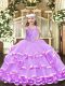 Custom Designed Floor Length Lace Up Girls Pageant Dresses Lilac for Party and Quinceanera with Beading and Ruffled Layers