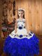 Royal Blue Organza Lace Up Straps Sleeveless Floor Length Pageant Dress Womens Embroidery and Ruffles
