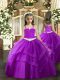 Stunning Purple Straps Lace Up Appliques and Ruffled Layers Girls Pageant Dresses Sleeveless