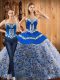 Superior Multi-color Lace Up Sweetheart Embroidery Quinceanera Gown Satin and Fabric With Rolling Flowers Sleeveless Sweep Train