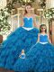 Unique Ruffles 15 Quinceanera Dress Teal Lace Up Sleeveless Floor Length