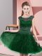 Delicate Knee Length Green Prom Party Dress Tulle Sleeveless Beading