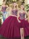 Wonderful Tulle Sweetheart Sleeveless Lace Up Beading Sweet 16 Dress in Fuchsia