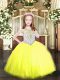 Floor Length Zipper Little Girls Pageant Dress Yellow for Party and Quinceanera with Beading
