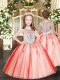 Best Coral Red Ball Gowns Beading and Appliques Little Girls Pageant Dress Zipper Tulle Sleeveless Floor Length