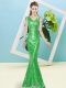 Green Mermaid Sequined Asymmetric Sleeveless Sequins Floor Length Zipper Prom Dresses