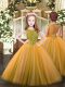 Orange Sleeveless Tulle Zipper Kids Pageant Dress for Party and Quinceanera